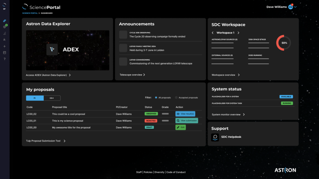 Dashboard Astronomer Latest Status of Proposal and Workspace